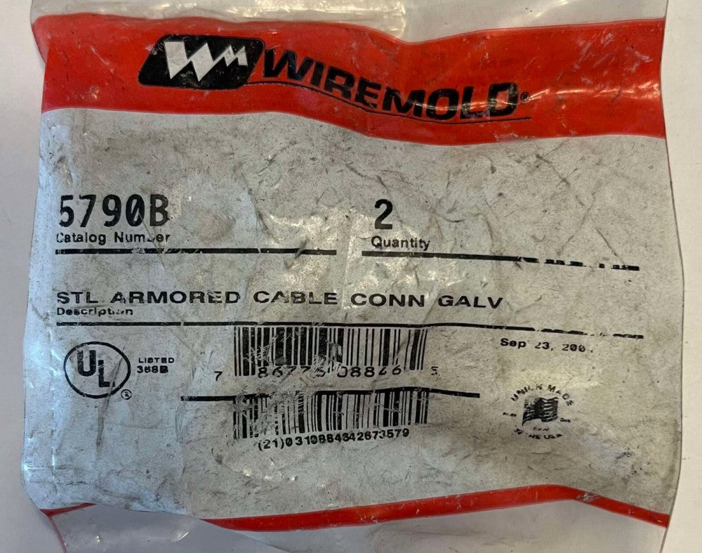 (2) WIREMOLD 5790B STL Armored Cable Connector Fitting Galvonized