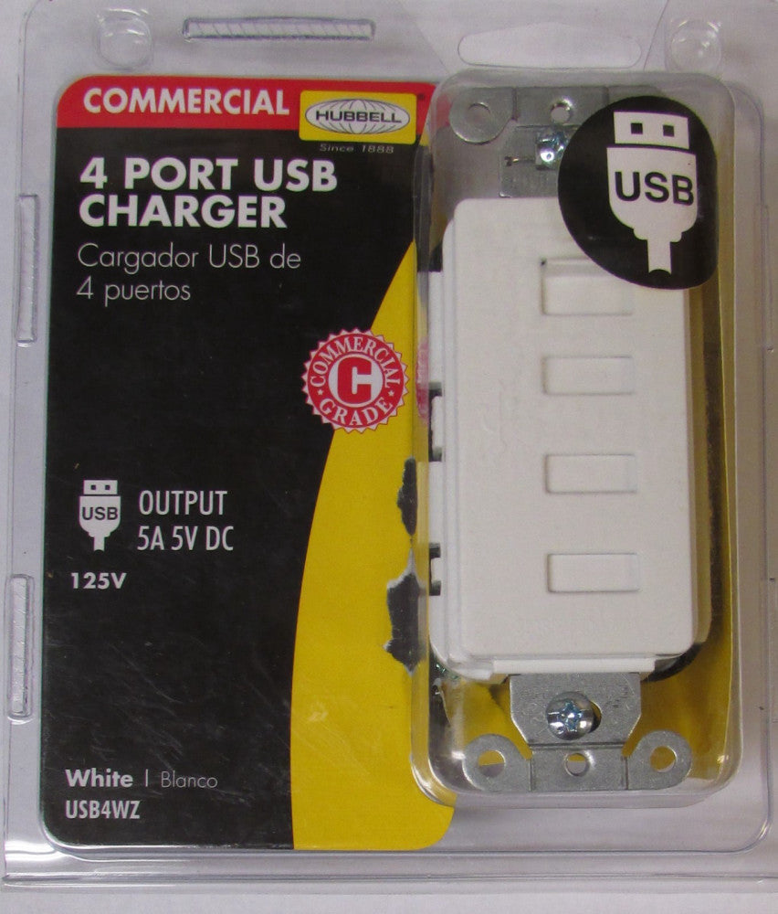 HUBBELL USB4WZ 5 Amp 5V DC Output 4 Port USB Charger 125V