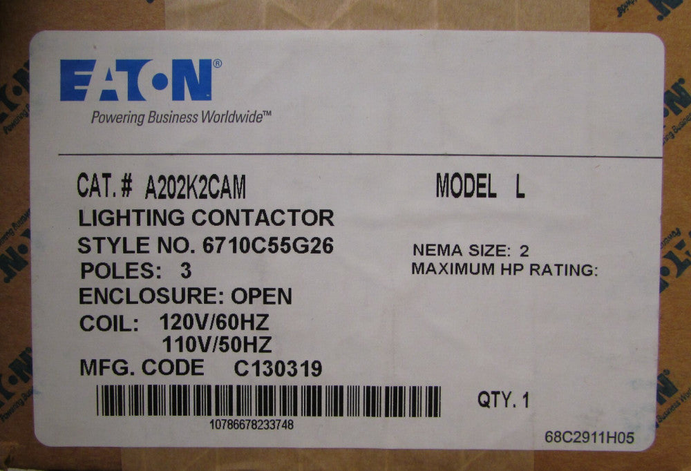 EATON CUTLER HAMMER A202K2CAM Size 2 Lighting Contactor 110/120V 3 Pole *SEALED*