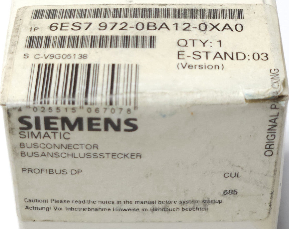 SIEMENS 6ES7 972 0BA12 0XA0 SIMATIC BUSCONNECTOR PROFIBUS DP