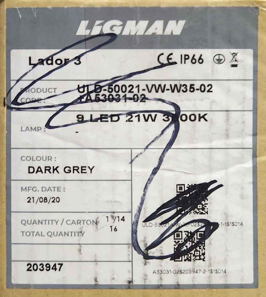 LIGMAN LIGHTING ULD 50021 VW W35 02 A53031 02 LADOR 3 9 LED Light 21 Watt 3500 K