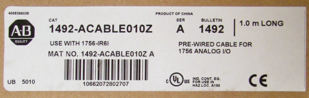 Allen Bradley 1492 ACABLE010Z Series A Pre Wired 1756 Input Output Cable