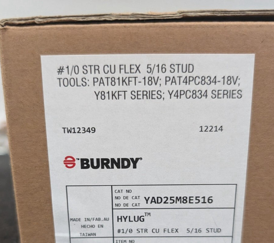 New, Burndy, YAD25M8E516, 1/0 STR FLEX 5/16 STUD - Lot of 10pcs