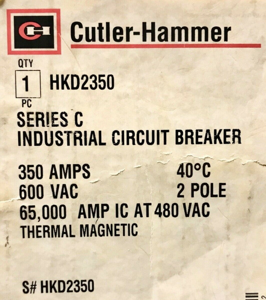 EATON CUTLER HAMMER HKD2350 2 Pole 350AMP Type HKD Circuit Breaker