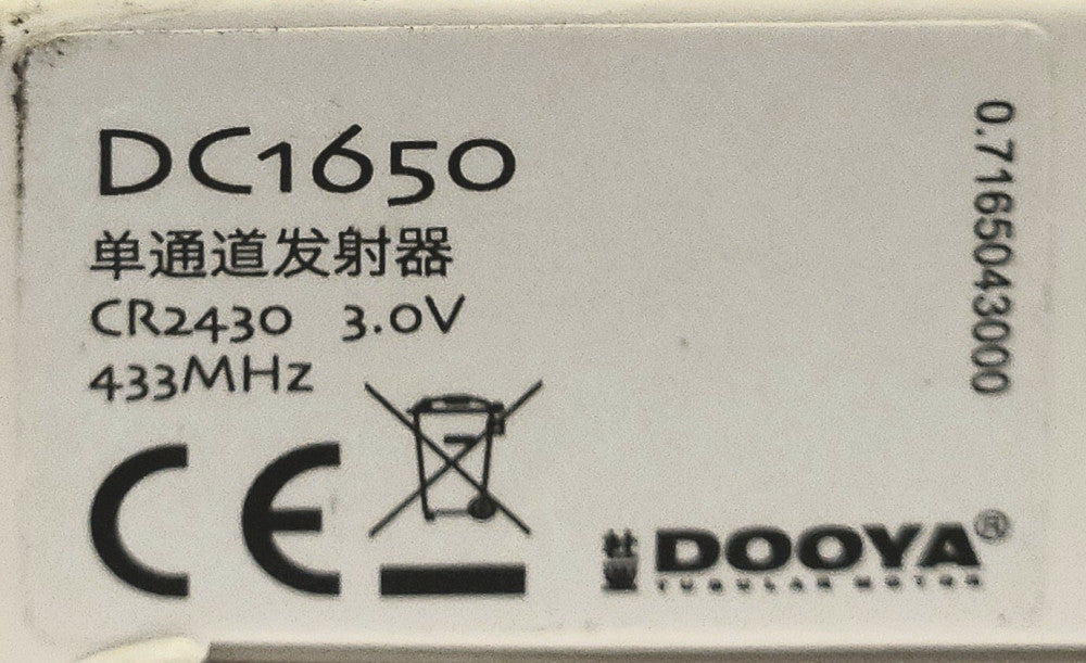 DOOYA DC1650 CR2430 Remote Keypad Transmitter 3.0 Volt 433 MZH WINDOW Blind