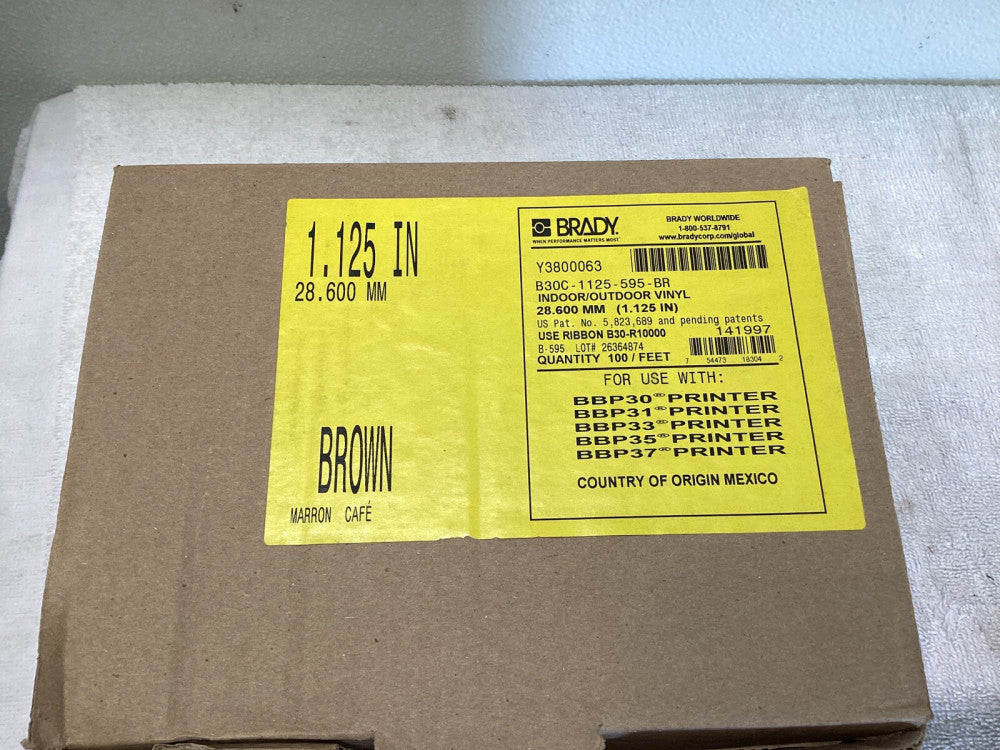 Brady B30C-1125-595-BR, Brown, 1.125", 100' Cartridge. Vinyl Tape Label.
