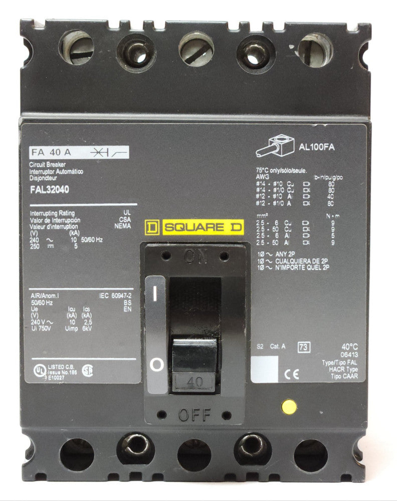 SQUARE D FAL32040 3 Pole 40 AMP Type FA 40 A Circuit Breaker