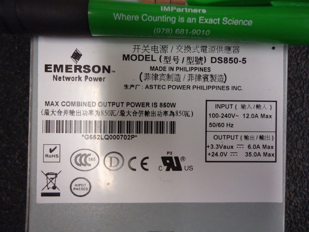 Emerson DS850-5 Rack Mount Power Supplies 24V output 850W 1U x 2U x 11"