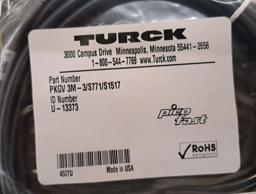 New, Turck, PKGV3M-3/S771/S1517, Cordset M8 Female to Cut-end Black 3, 2 Meters