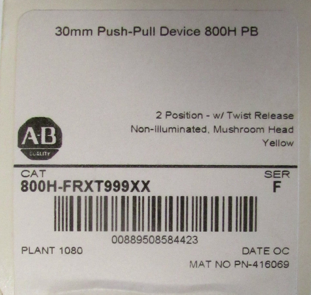 ALLEN BRADLEY 800H FRXT999XX Yellow Twist Release 2 Pos Push Pull Mushroom Head