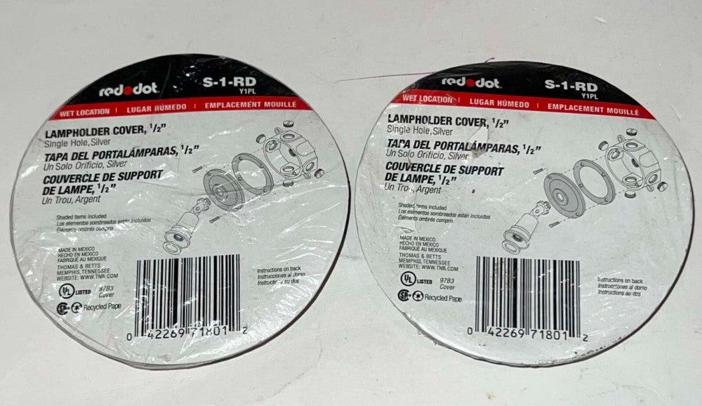 THOMAS & BETTS RED DOT S 1 RD Lampholder Cover 1/2" Single Hole Silver LOT OF 2