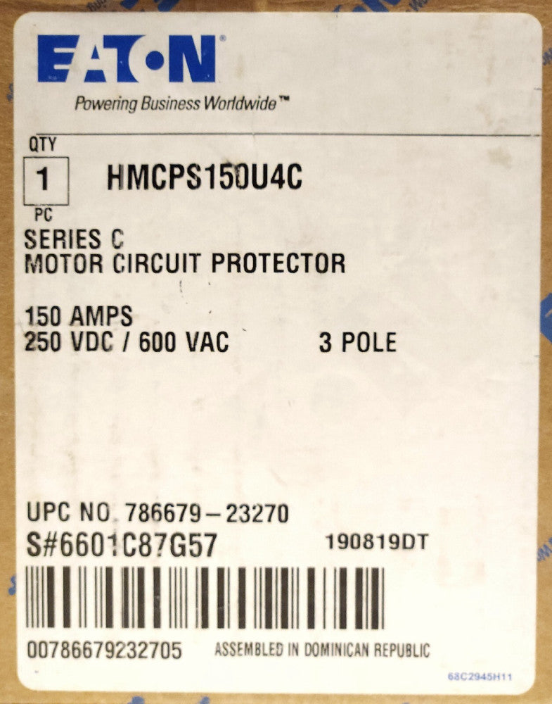 EATON CUTLER HAMMER HMCPS150U4C 150 AMP Type HMCPS Motor Circuit Protector