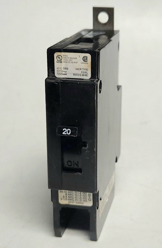 EATON CUTLER HAMMER GHB1020 Single Pole 20 AMP Type GHB Circuit Breaker