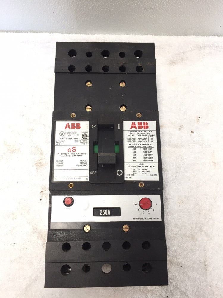 ABB 2 Pole Molded Case Circuit Breaker 250 Amp 480 Volt UXAB 718520 R 999