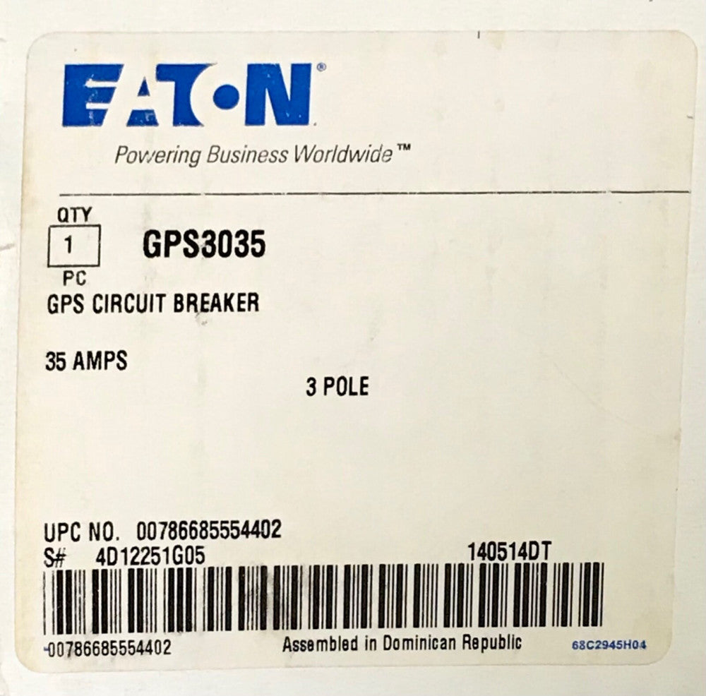 EATON CUTLER HAMMER GPS3035 3 Pole 35 AMP Type GPS Circuit Breaker