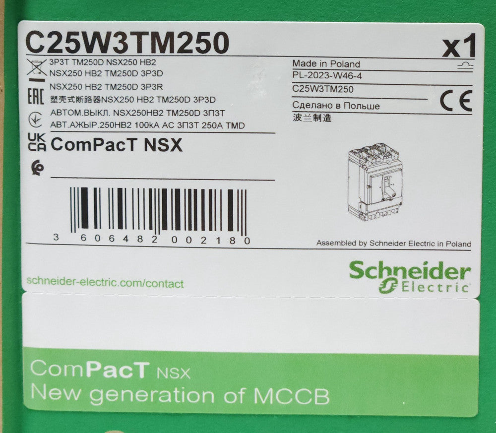 SCHNEIDER ELECTRIC C25W3TM250 3 Pole 250 AMP COMPACT NSX TM250D Circuit Breaker