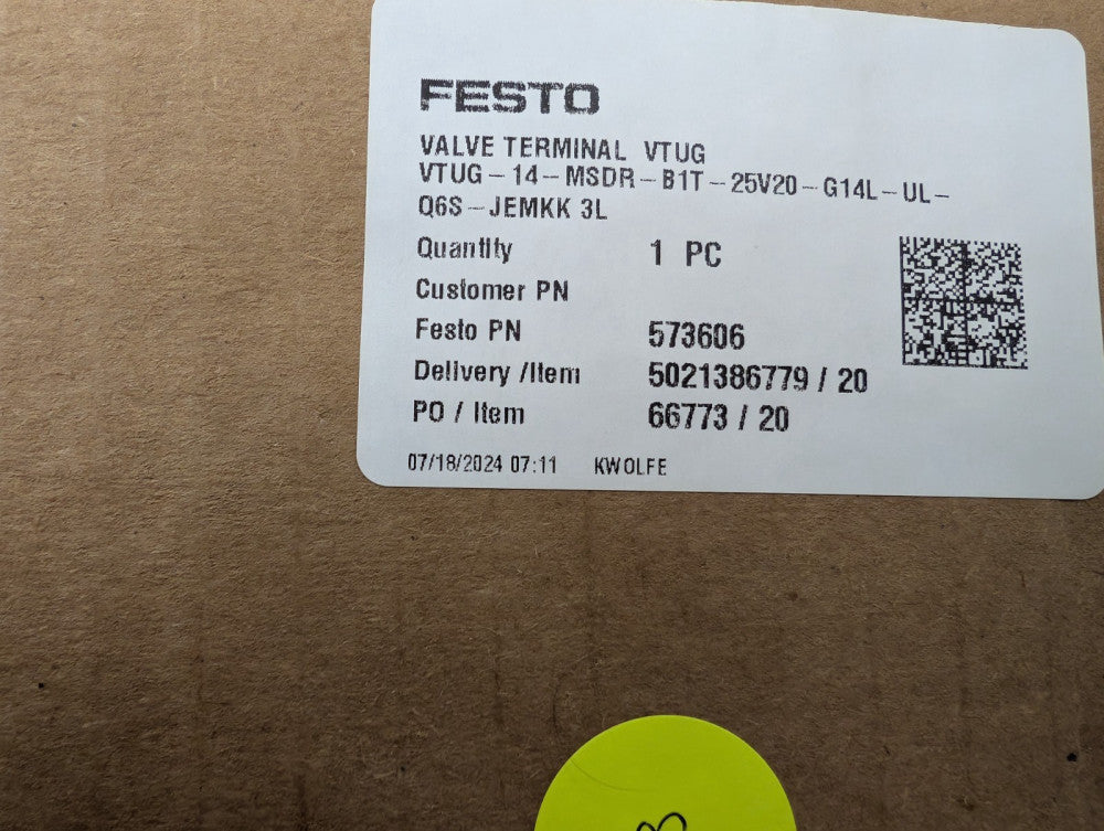 New, Festo, VTUG-14-MSDR-B1T-25V20-G14L-UL-Q6S-JEMKK3L, VALVE TERMINAL - 573606