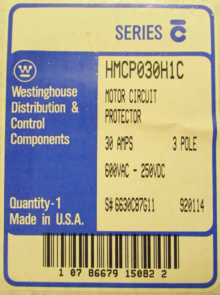 WESTINGHOUSE HMCP Motor Circuit Protector 30 AMPS 3 POLE HMCP0301HC