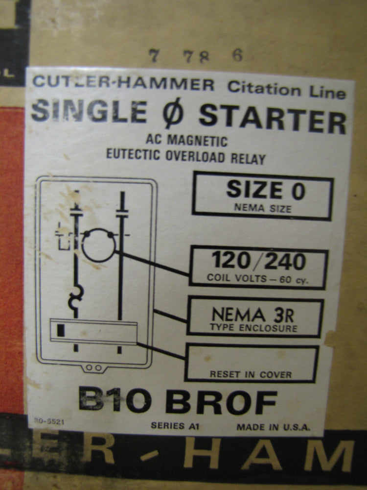 Cutler Hammer B10BROF size 0 B10BN0 starter in a NEMA 3R enclosure 120 / 240 v