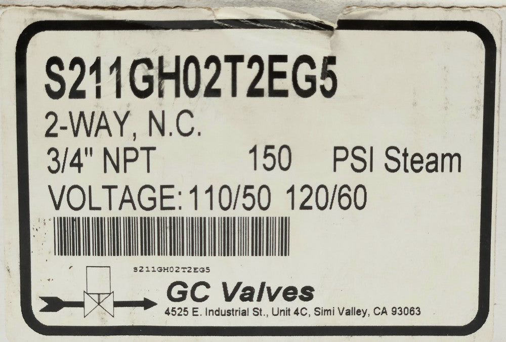 GC VALVES ITT S211GH02T2EG5 2 Way Solenoid Valve NC 3/4" NPT 150 PSI 110 120 VAC