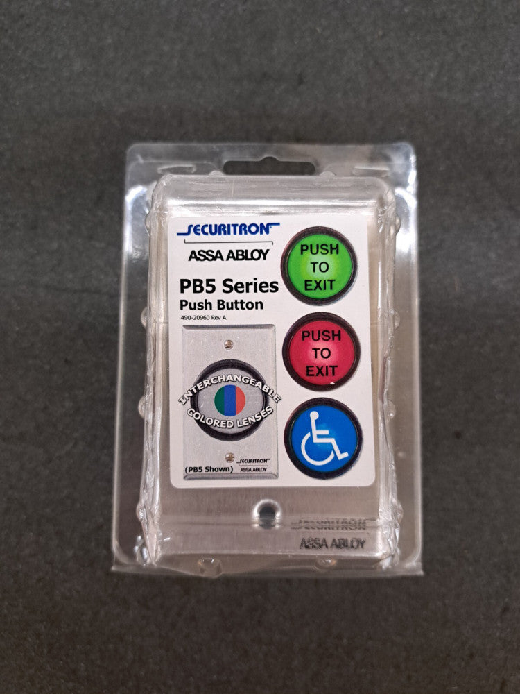 New, Securitron, PB5E, PUSH BUTTON 2" RND, GREEN, RED, HANDICAP, Wired