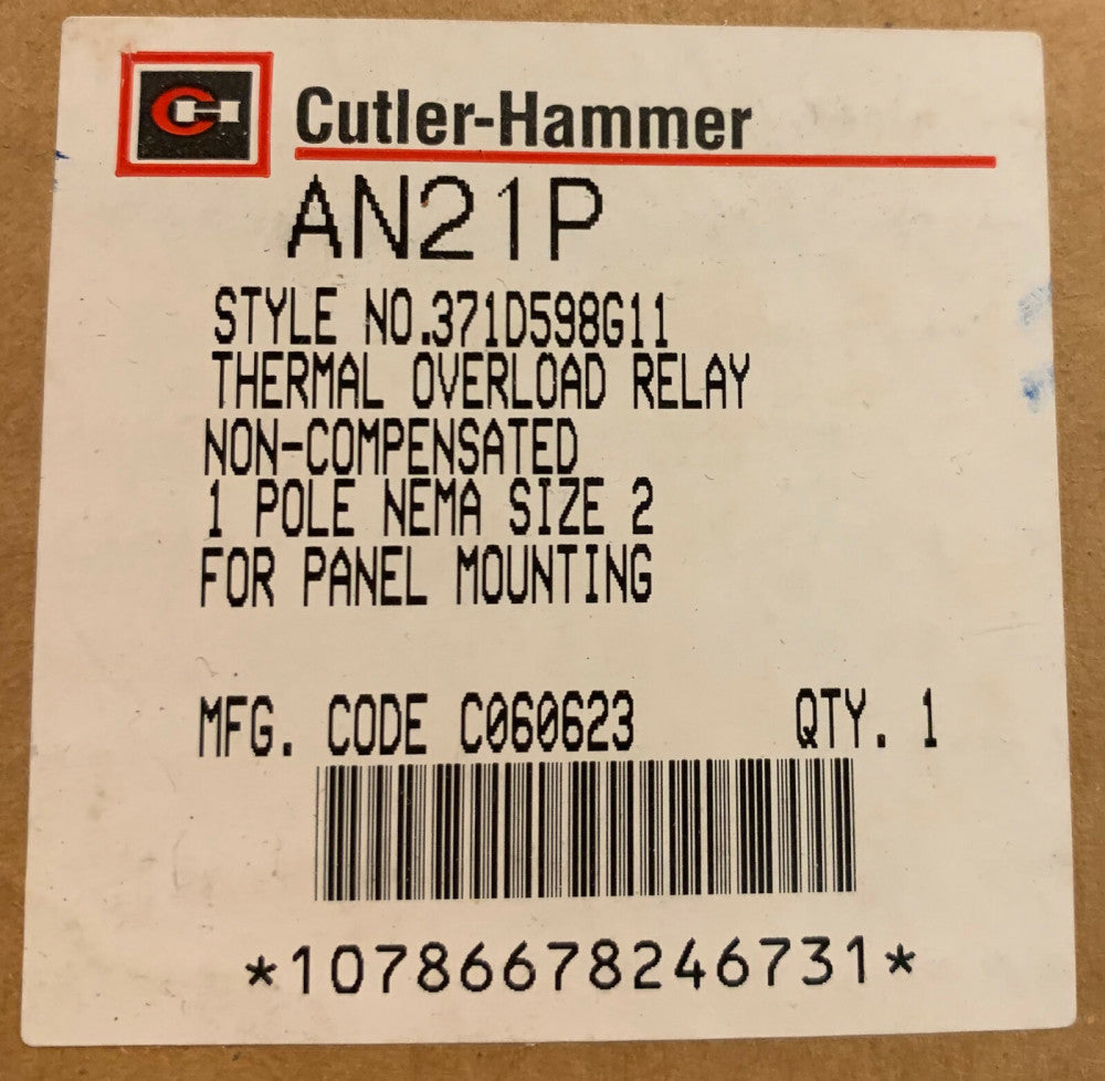 CUTLER HAMMER AN21P Single Pole A200 Size 2 Panel Mount Overload Relay