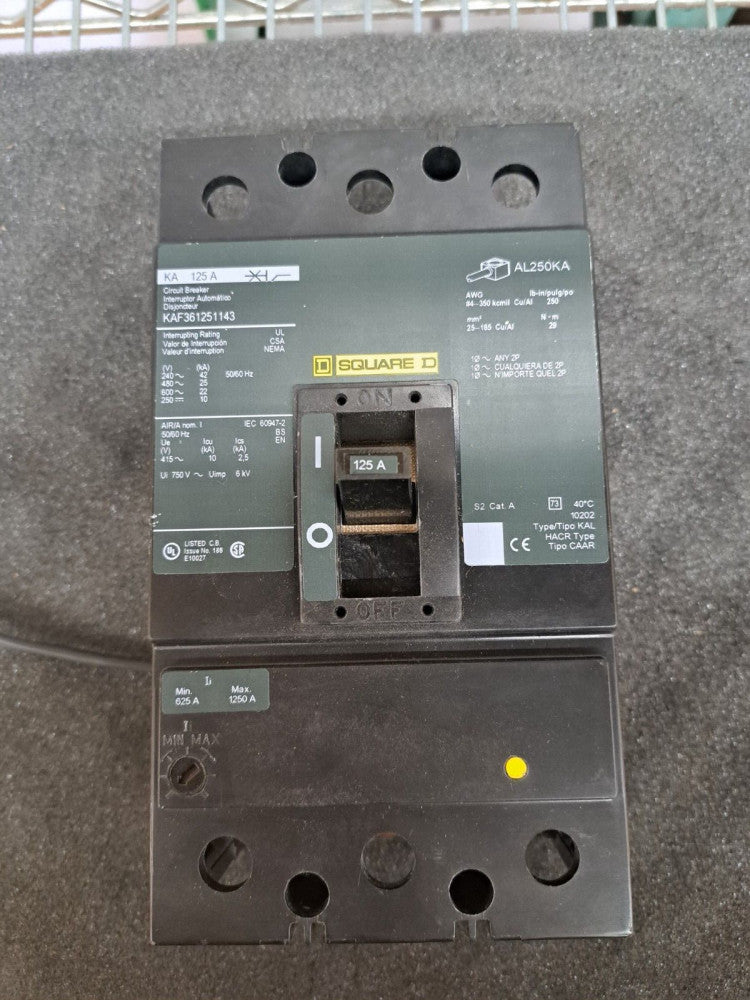 New, Open Box, Square D, KAF361251143, 125 Amp, 3 Pole, W Uv Release, Breaker