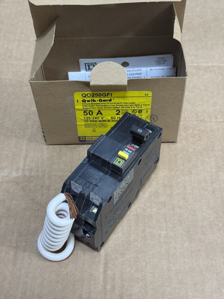 Square D QO250GFI Qwik-Gard Circuit Breaker 50 Amp 2 Pole 120/240V - New