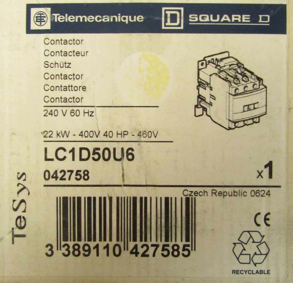 SQUARE D TELEMECANIQUE Contactor 240V 40 HP 3 Pole LC1D50U6