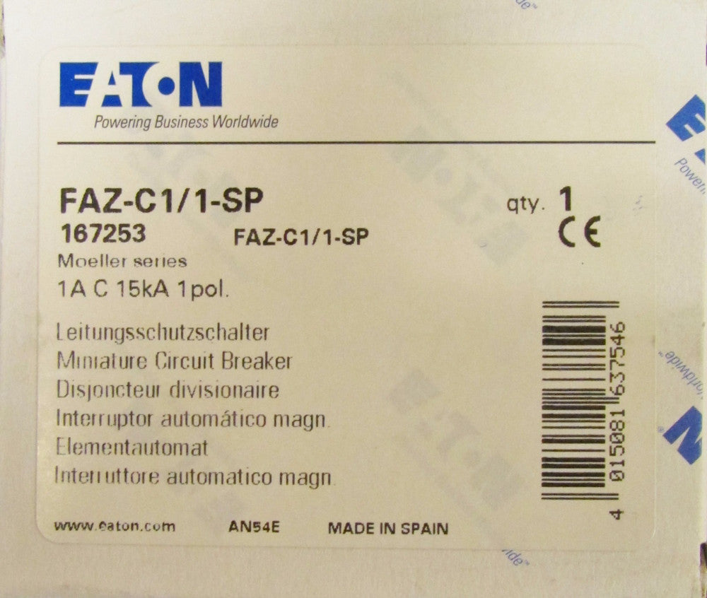 EATON KLOCKNER MOELLER FAZ-C1/1-SP Circuit Breaker Single Pole 1 Amp FAZ C1 1 SP