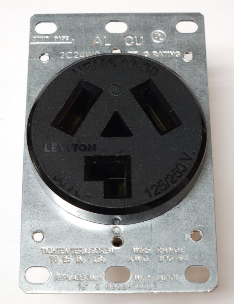LEVITON 5207 30 AMP Flush Mount Outlet 125 VDC 250 VAC 125/250 Volt Nema 10-30