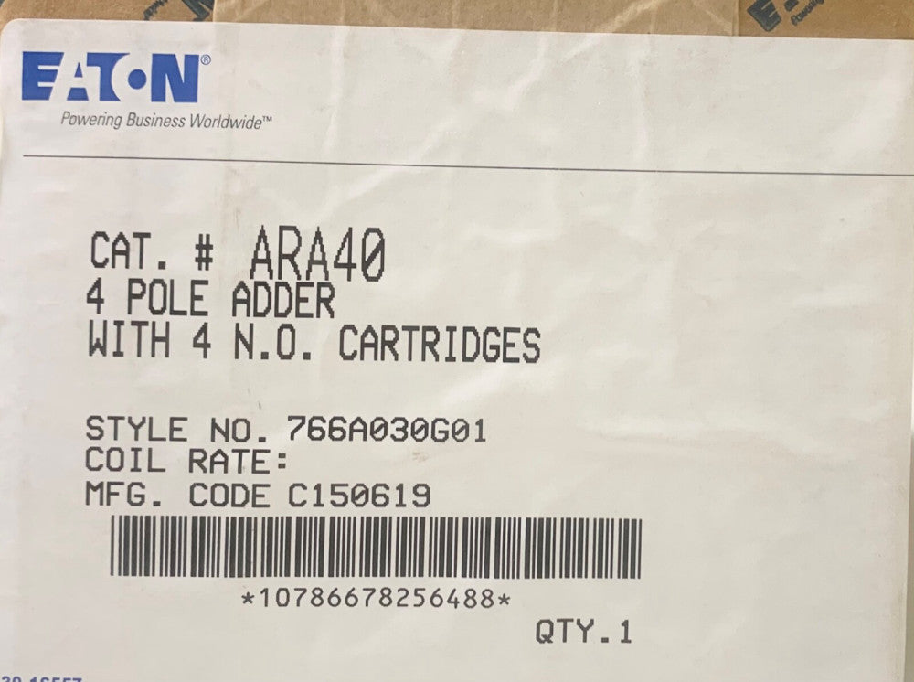 (SEALED) EATON CUTLER HAMMER ARA40 4 Pole Industrial Country Relay 766A030601