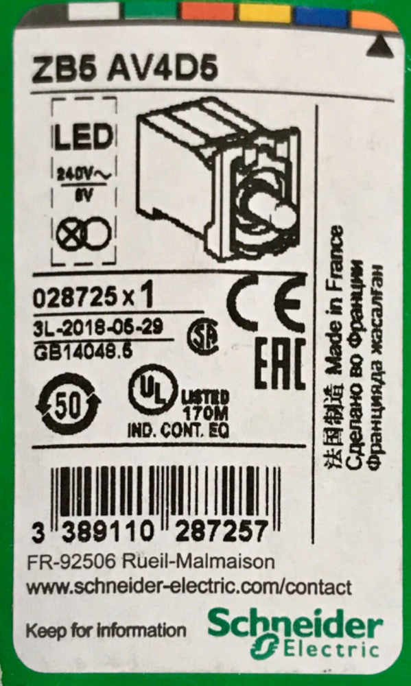 SCHNEIDER ELECTRIC ZB5 AV4D5 220 240 VAC LED Pilot Light Transformer Unit