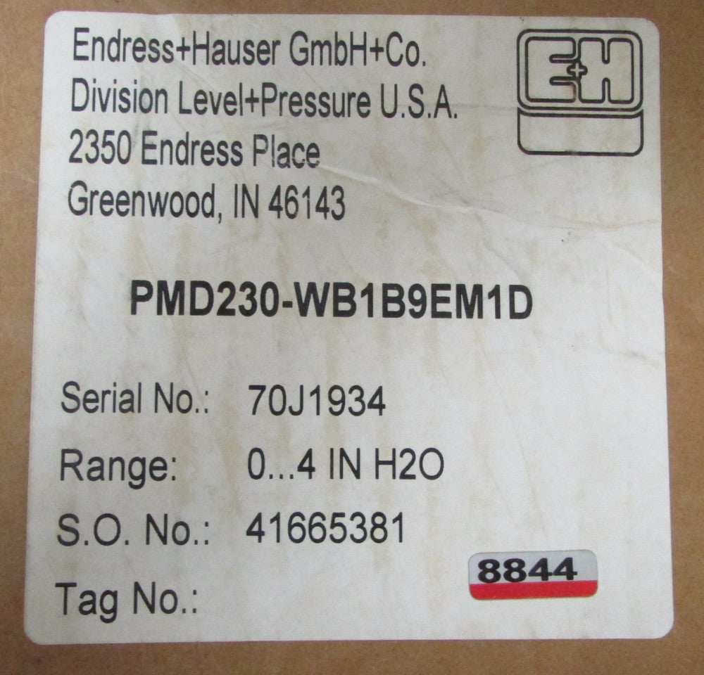 E+H ENDRESS + HAUSER PMD230 WB1B9EM1D 0...4 IN H2O Pressure Transmitter