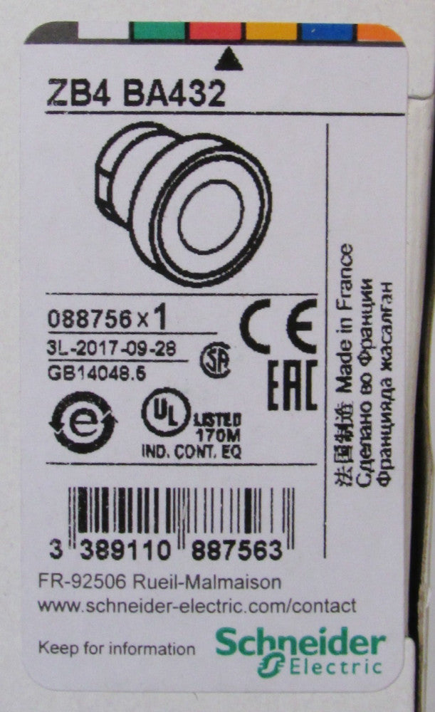 SCHNEIDER ELECTRIC ZB4 BA432 RED Flush Head Push Button Operator Marked O