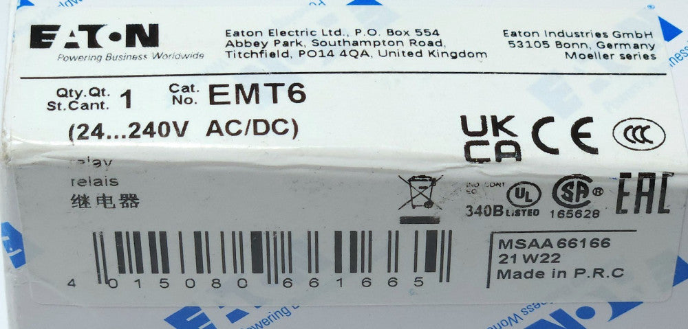 EATON EMT6 Thermistor Overload Relay 24-240 VAC VDC