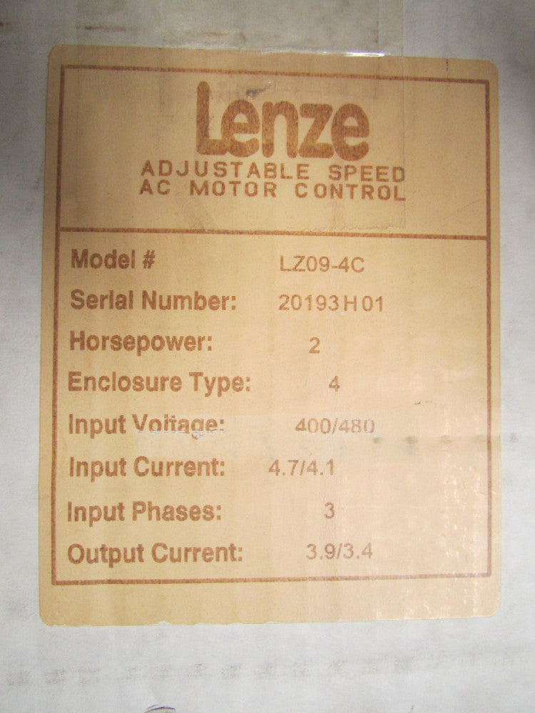 Lenze LZ09 4C 400-480V 2HP Adjustable Ac Drive Speed Controller