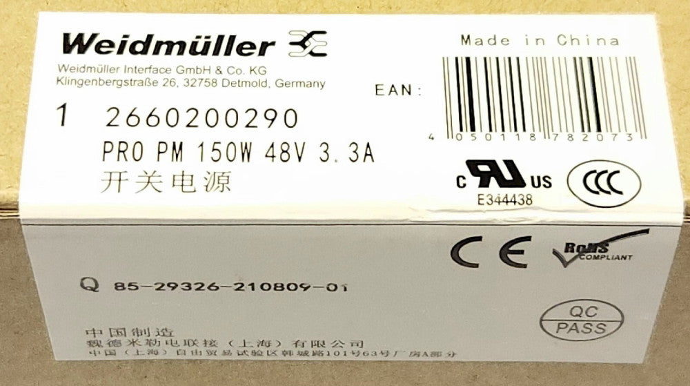 WEIDMULLER PRO PM 150W 48V 3.3A Power Supply 2660200290 150 Watt 3.3 AMP Input