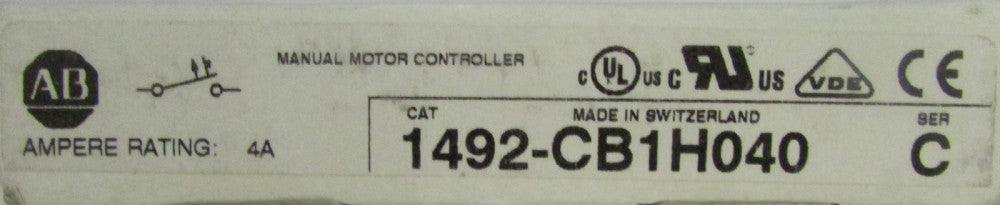 ALLEN BRADLEY 1492 CB1H040 Single Pole 4 Amp Manual Motor Controller Breaker