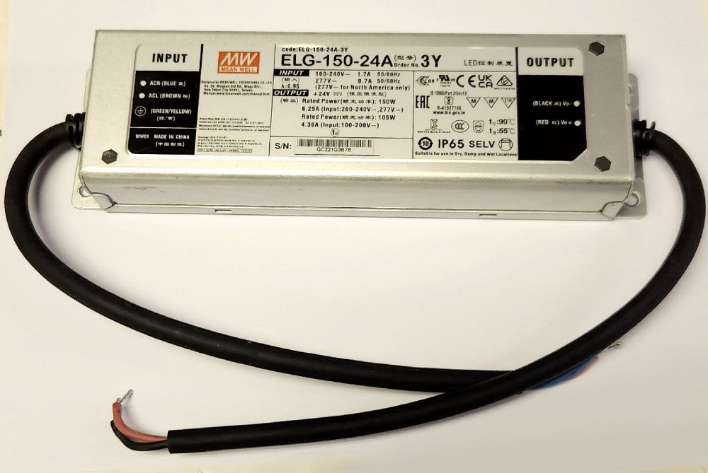 MW MEAN WELL ELG 150 24A 3Y Power Supply Input 100-240 & 277 VAC Output 24 VDC