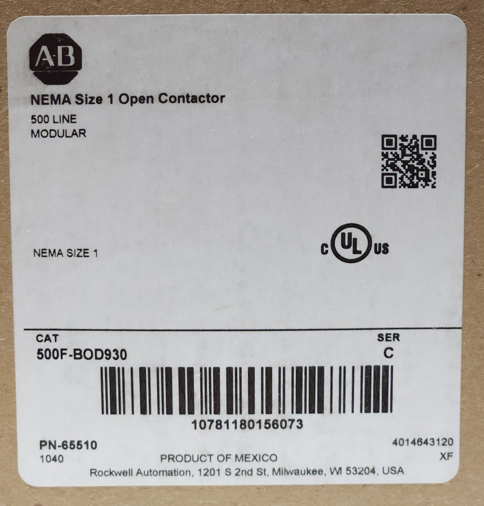 ALLEN BRADLEY 500F BOD930 Size 500 Line 120 VAC Modular Contactor