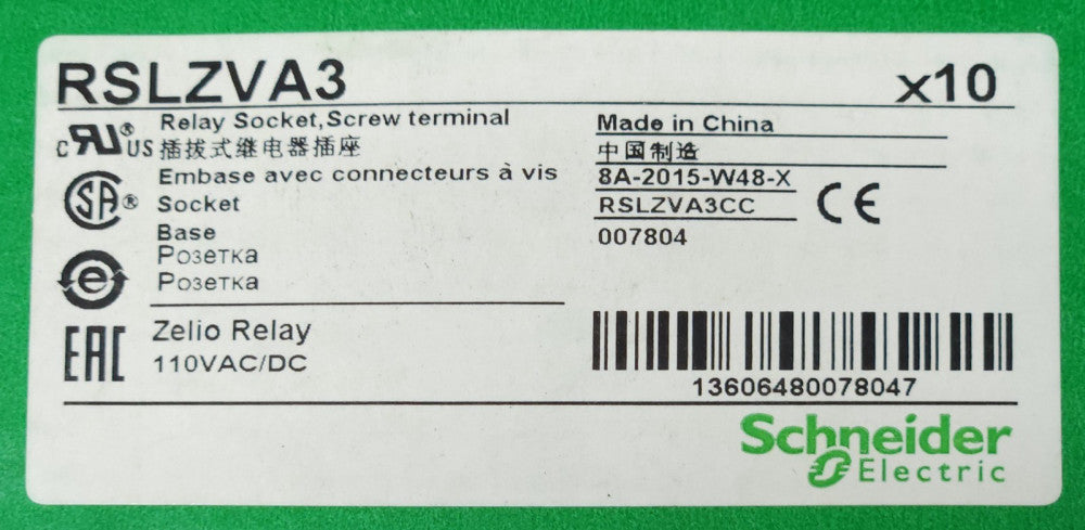 BOX OF 10 SCHNEIDER ELECTRIC RSLZVA3 ZELIO Relay Socket 110 VAC VDC Coil 60 VDC