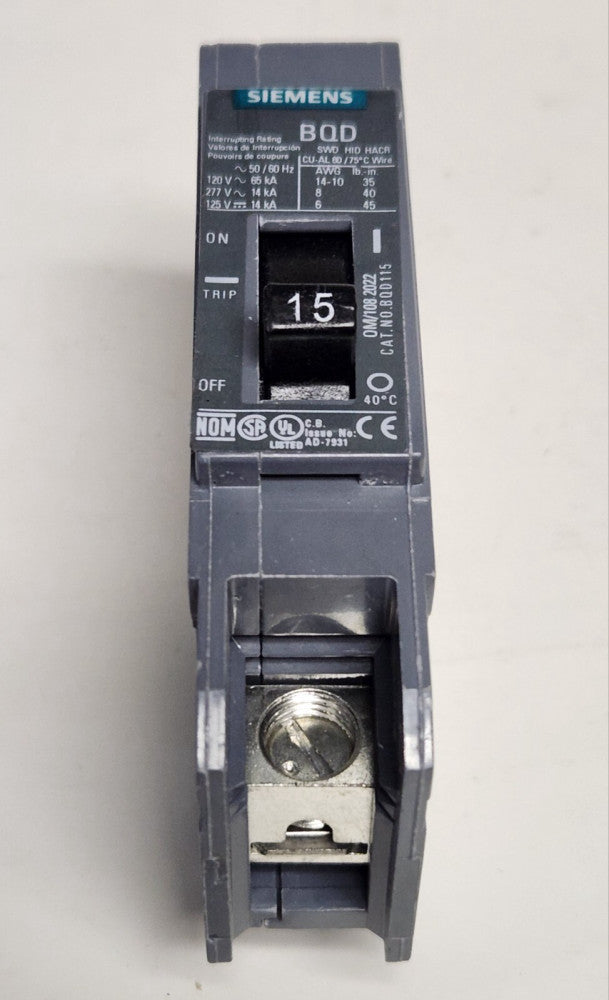 SIEMENS BQD115 Single Pole 15 AMP Type BQD Circuit Breaker