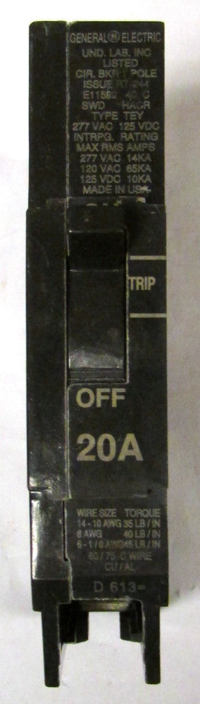GENERAL ELECTRIC GE Type TEY Circuit Breaker Single Pole 20 Amp TEY120