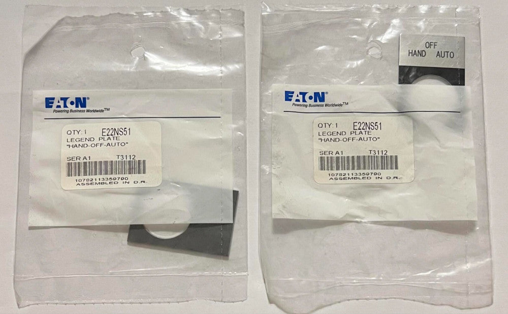 (LOT OF 2) EATON CUTLER HAMMER E22NS51 Legend Plate HAND OFF AUTO