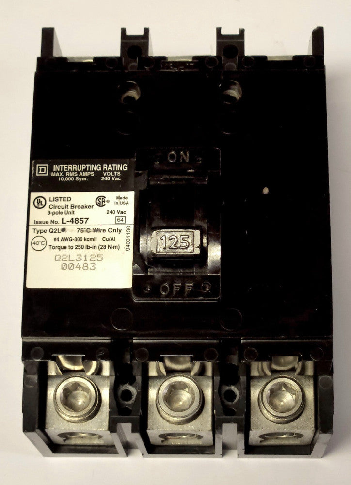 SQUARE D Q2L3125 3 Pole 125 AMP Type Q2L Circuit Breaker 240 VAC