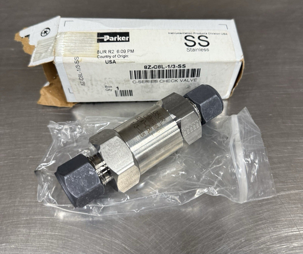 New PARKER 8Z-C8L-1/3-SS C-Series Check Valve - Unopened