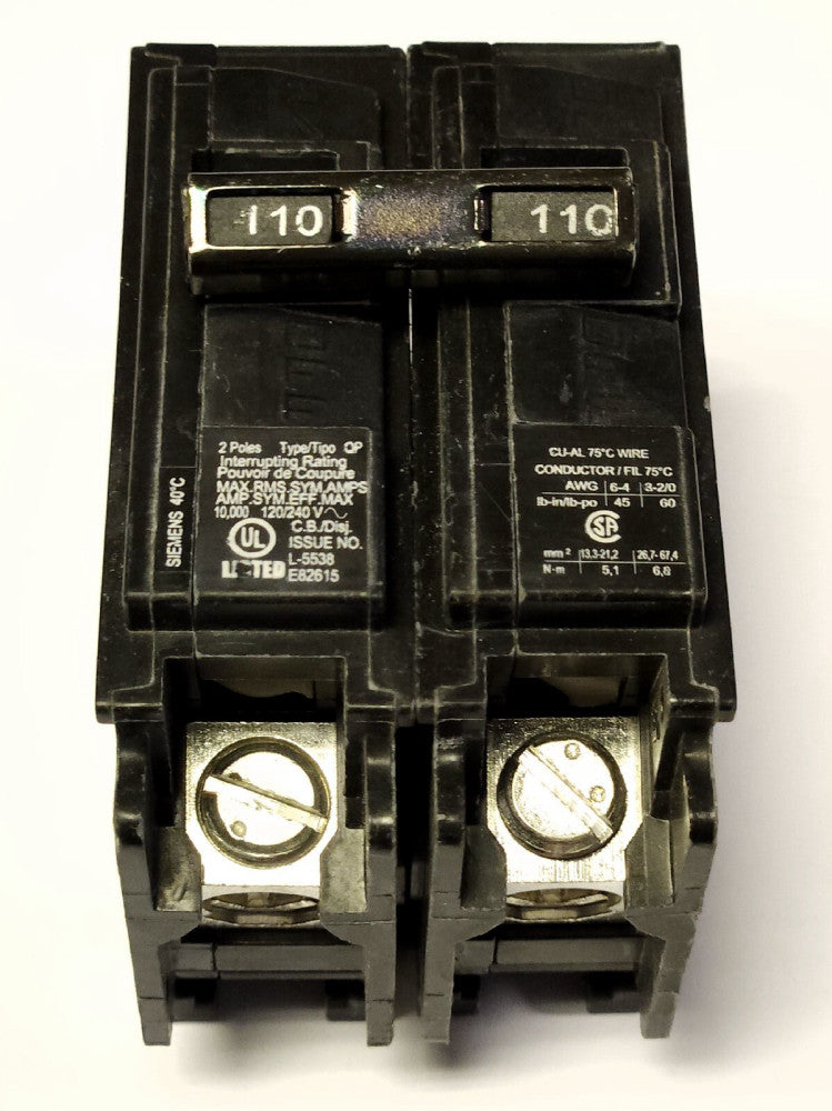 SIEMENS Q2110 2 Pole 110 AMP Type QP Circuit Breaker