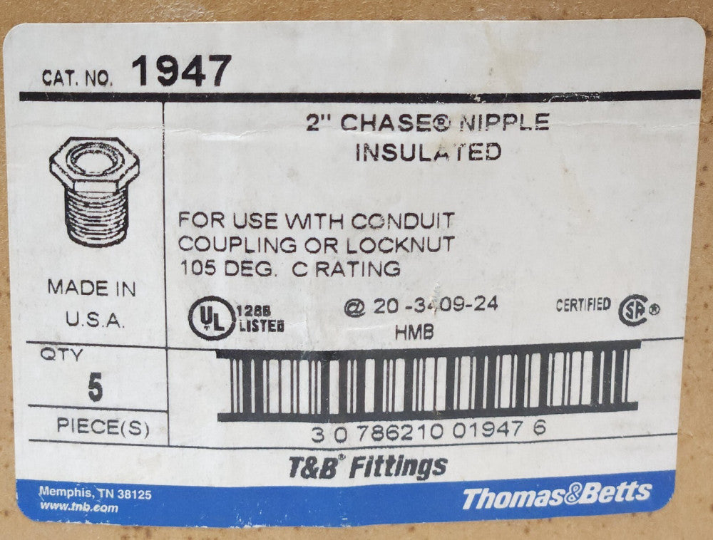 BOX OF 5 T&B Thomas & Betts 1947 2" CHASE NIPPLE Insulated