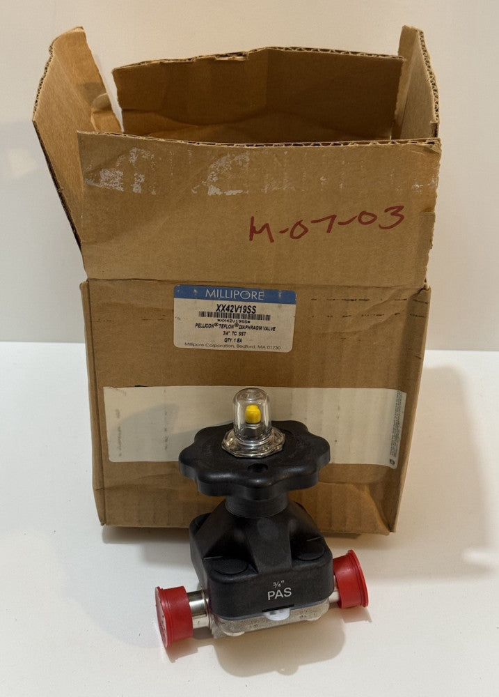 Millipore XX42V19SS Pellicon Teflon Diaphragm Valve 3/4" TC SST - New Unused